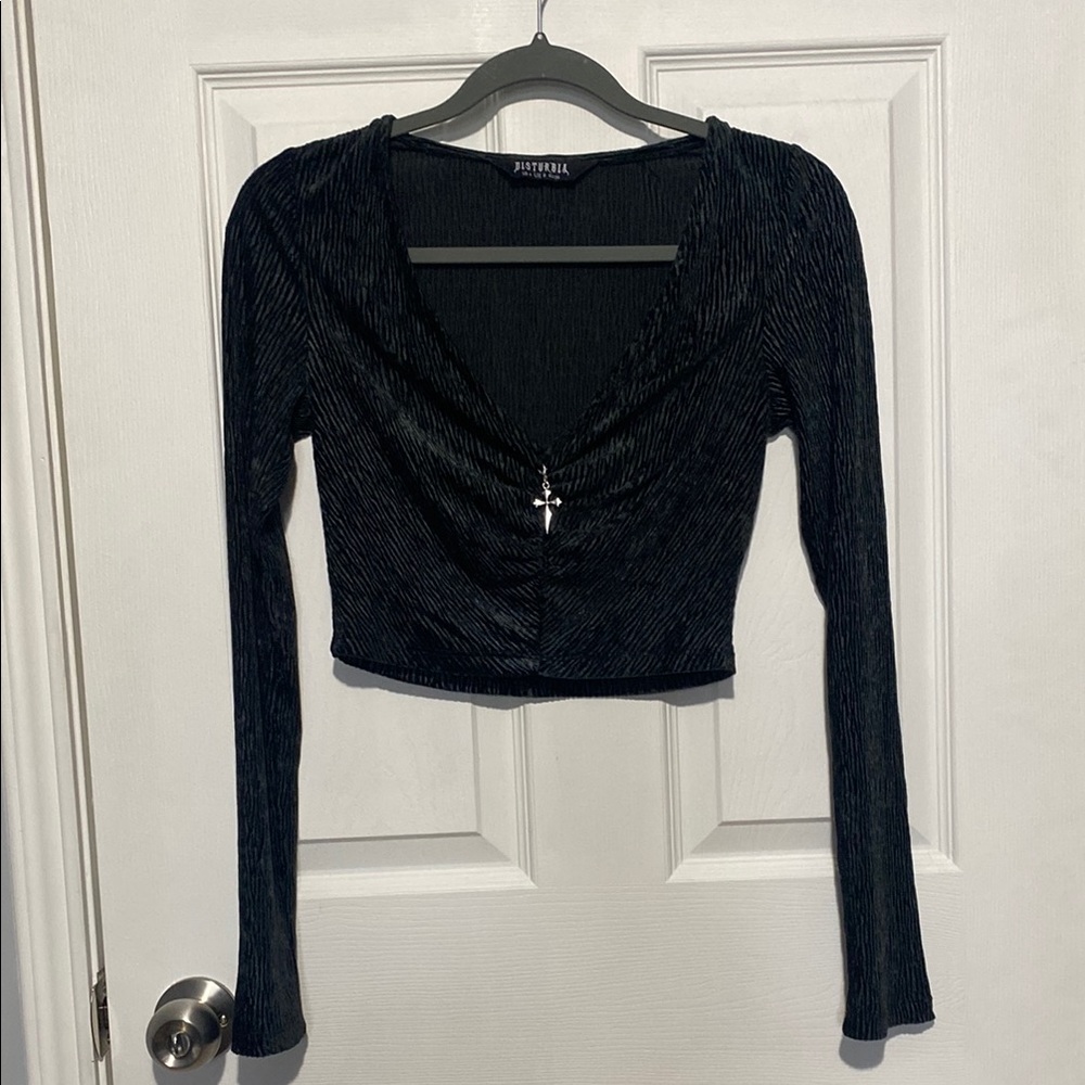 Disturbia Black Long Sleeve Crop Top